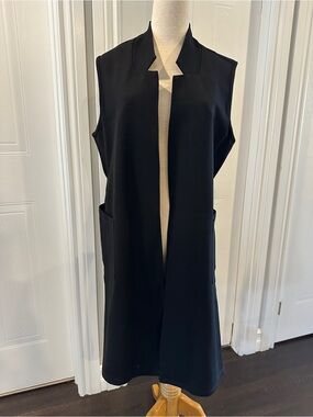 Zoe Sleeveless Long Open Vest  - Black